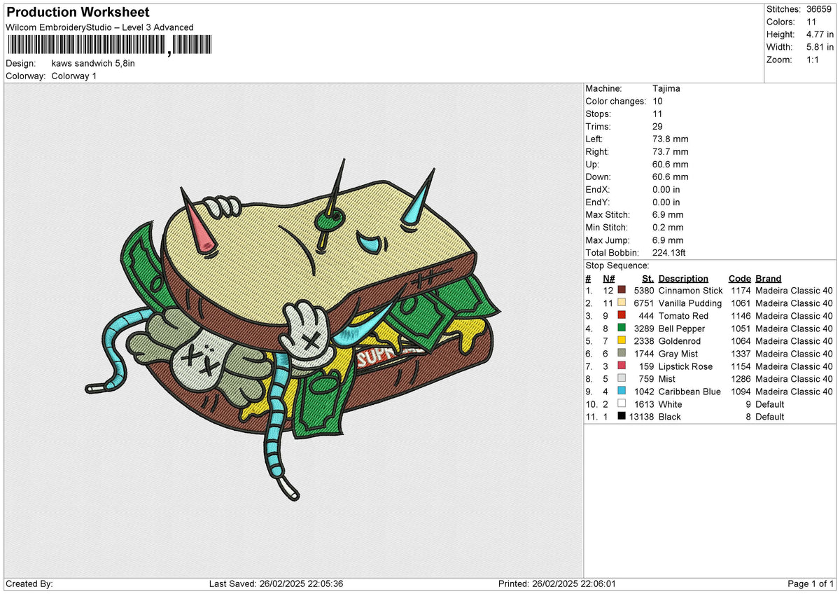 kaws sandwich Embroidery File 6 size