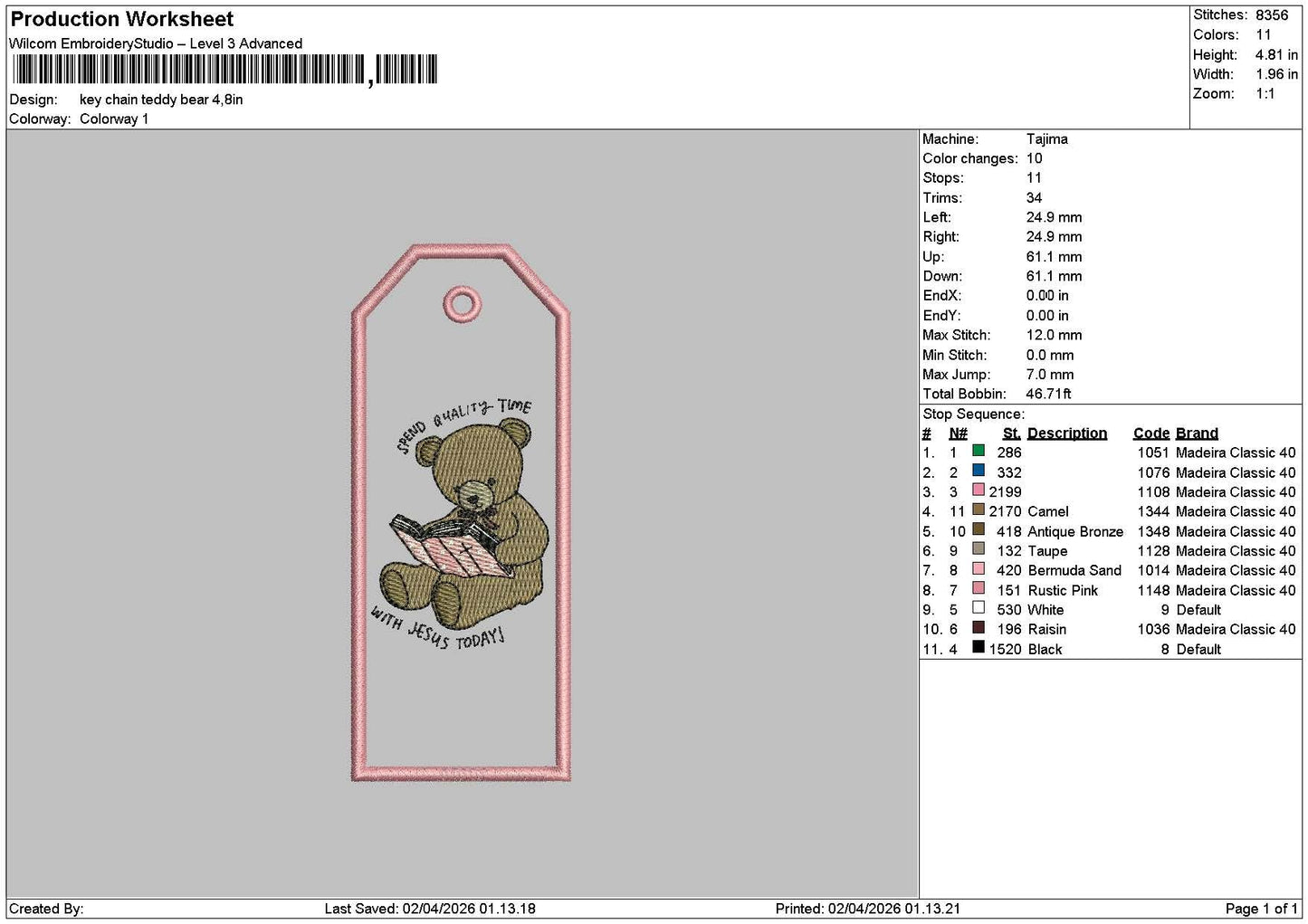 Teddy 0204 Embroidery File 6 sizes