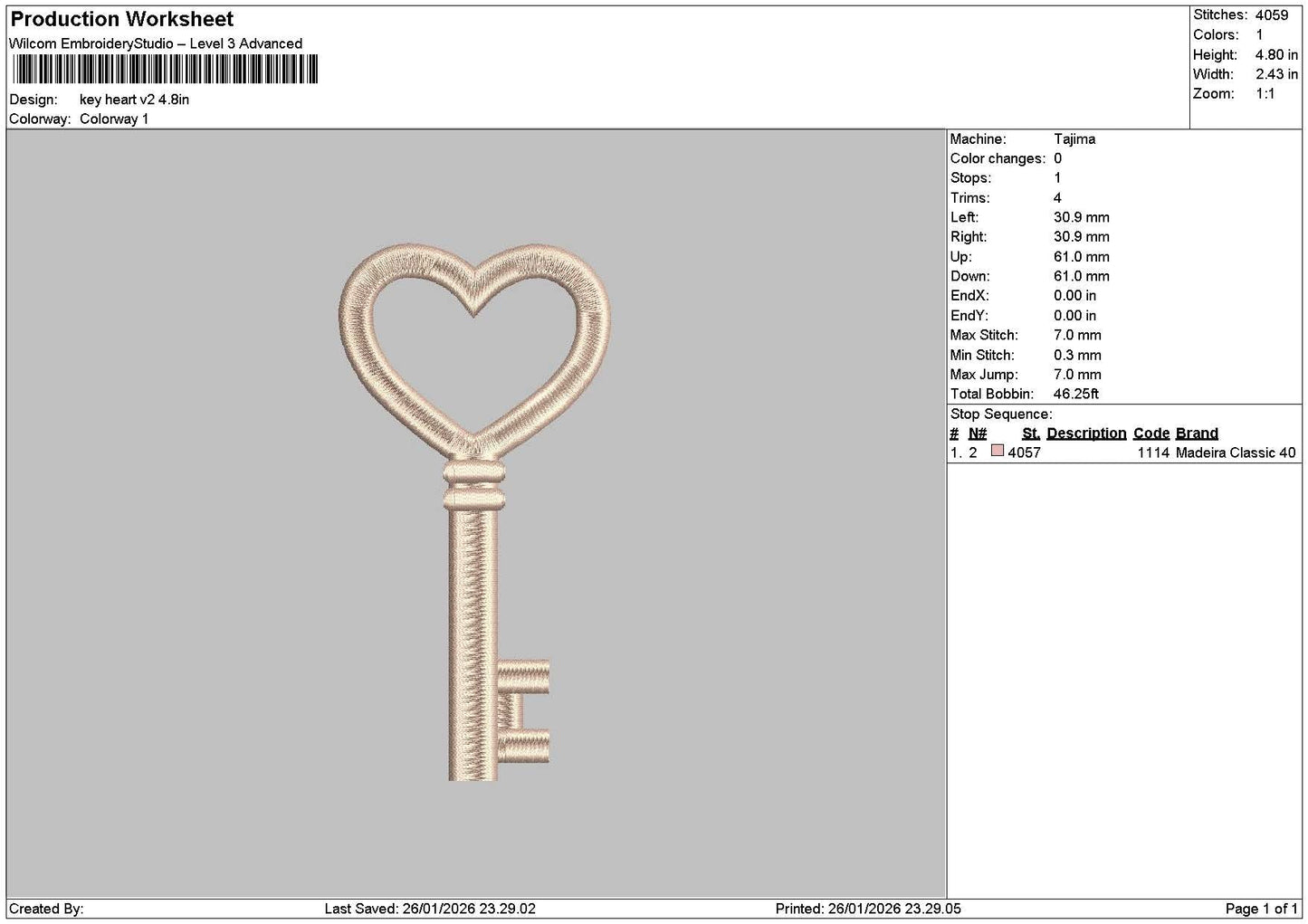 Key Heart V2 Embroidery File 6 sizes