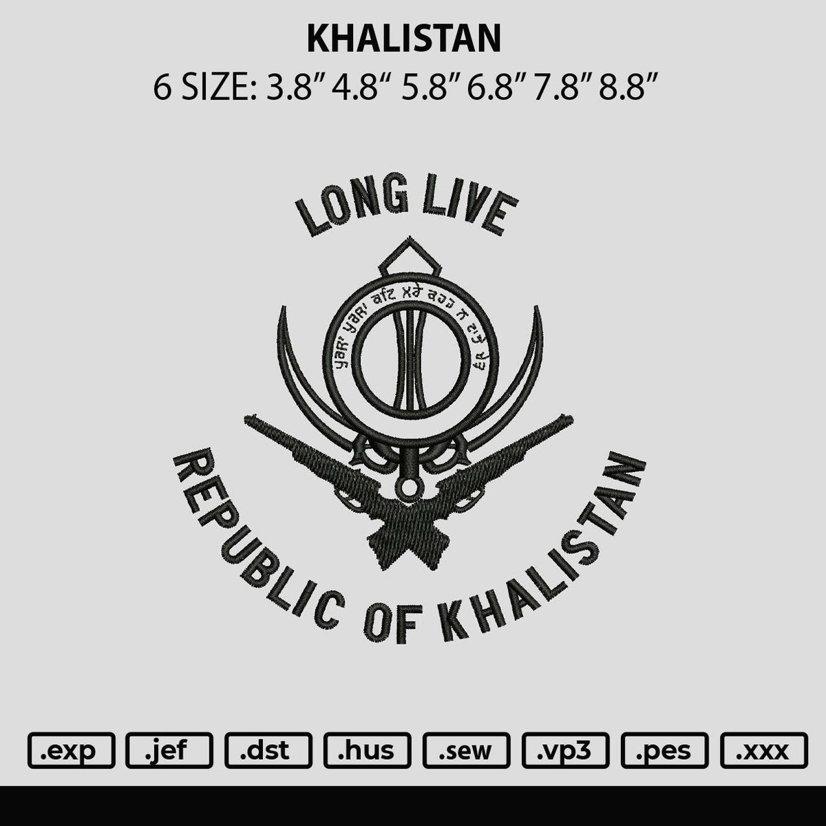 Khalistan Embroidery File 6 sizes