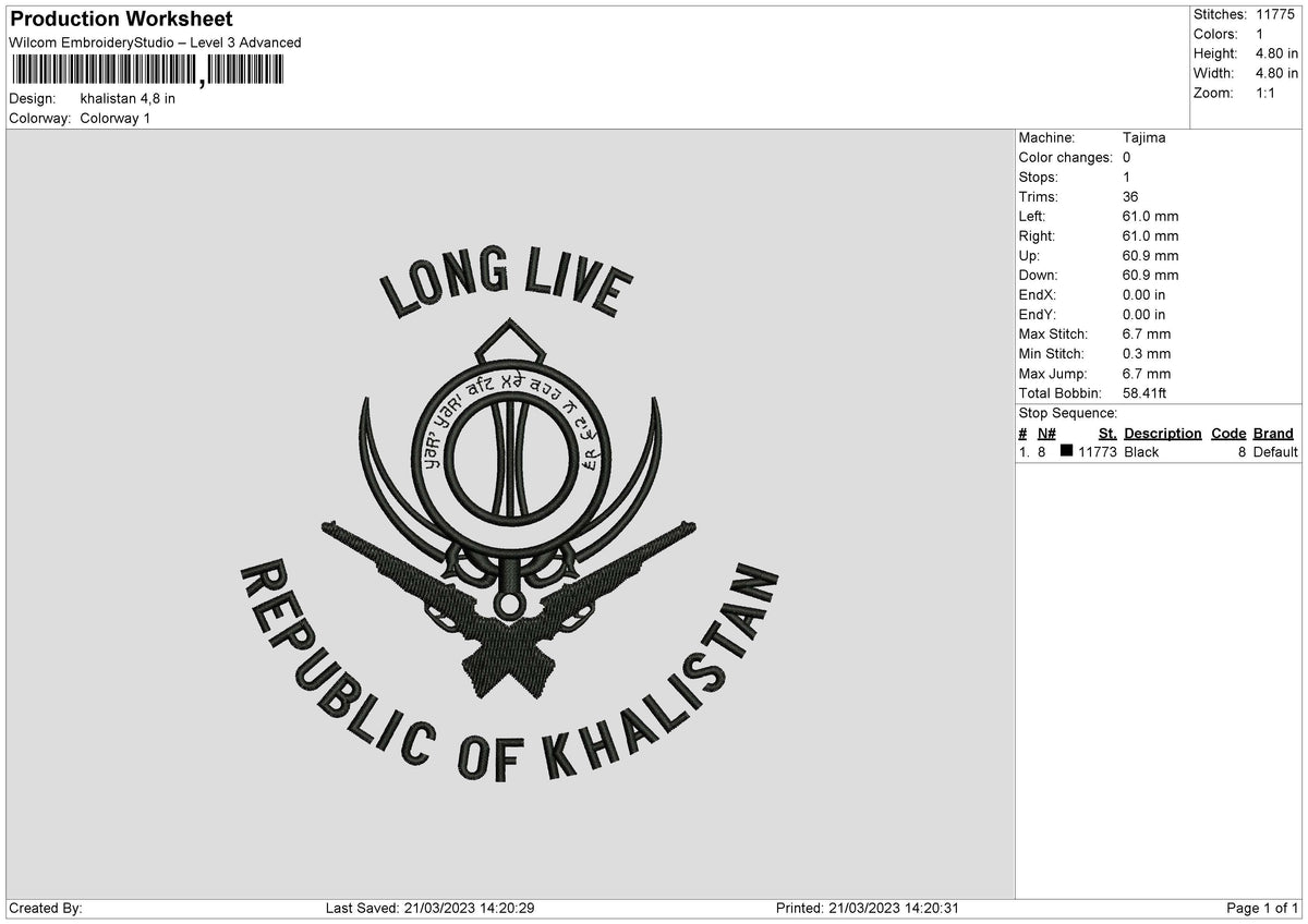 Khalistan Embroidery File 6 sizes