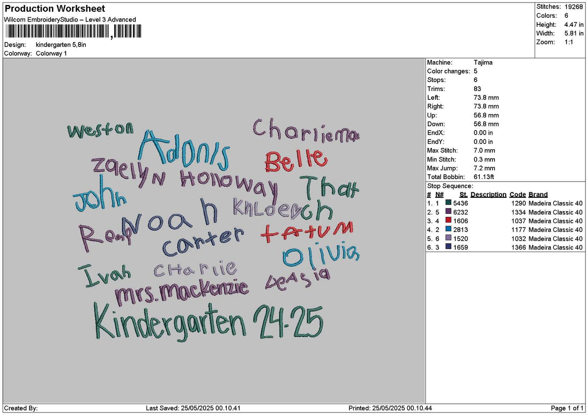 Kindergarten Text Embroidery File 6 sizes