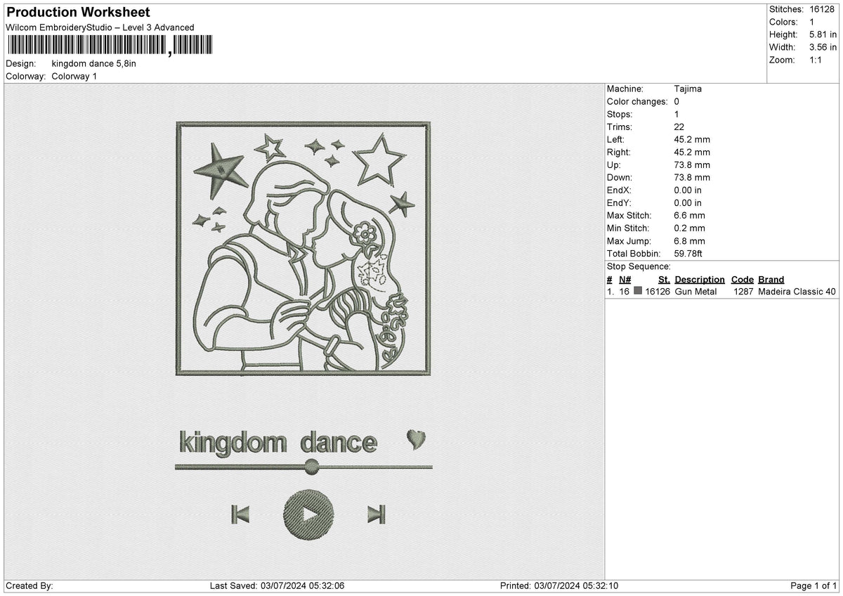 Kingdom Dance Embroidery File 6 size