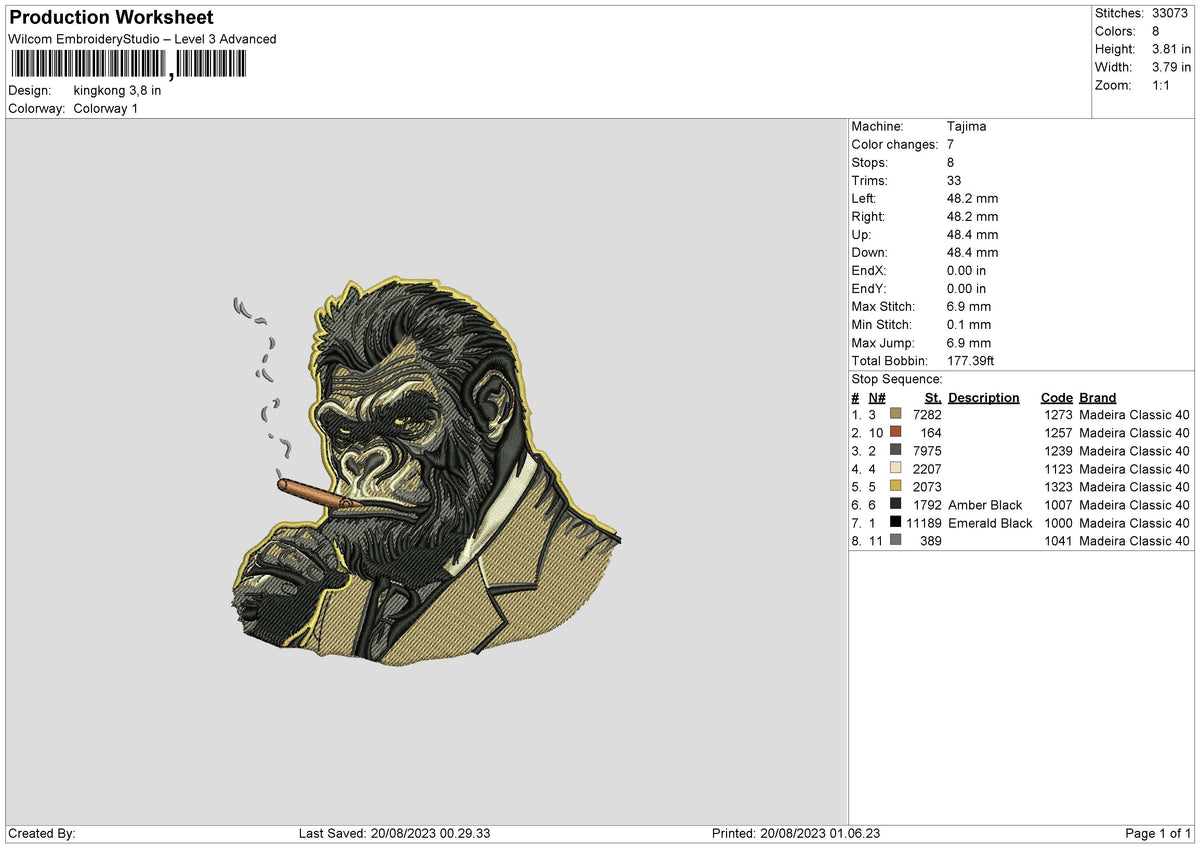 Kingkong Emboidery File 6 sizes