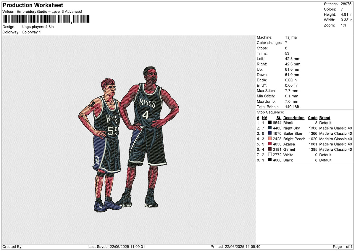 Kings Players Embroidery File 6 size
