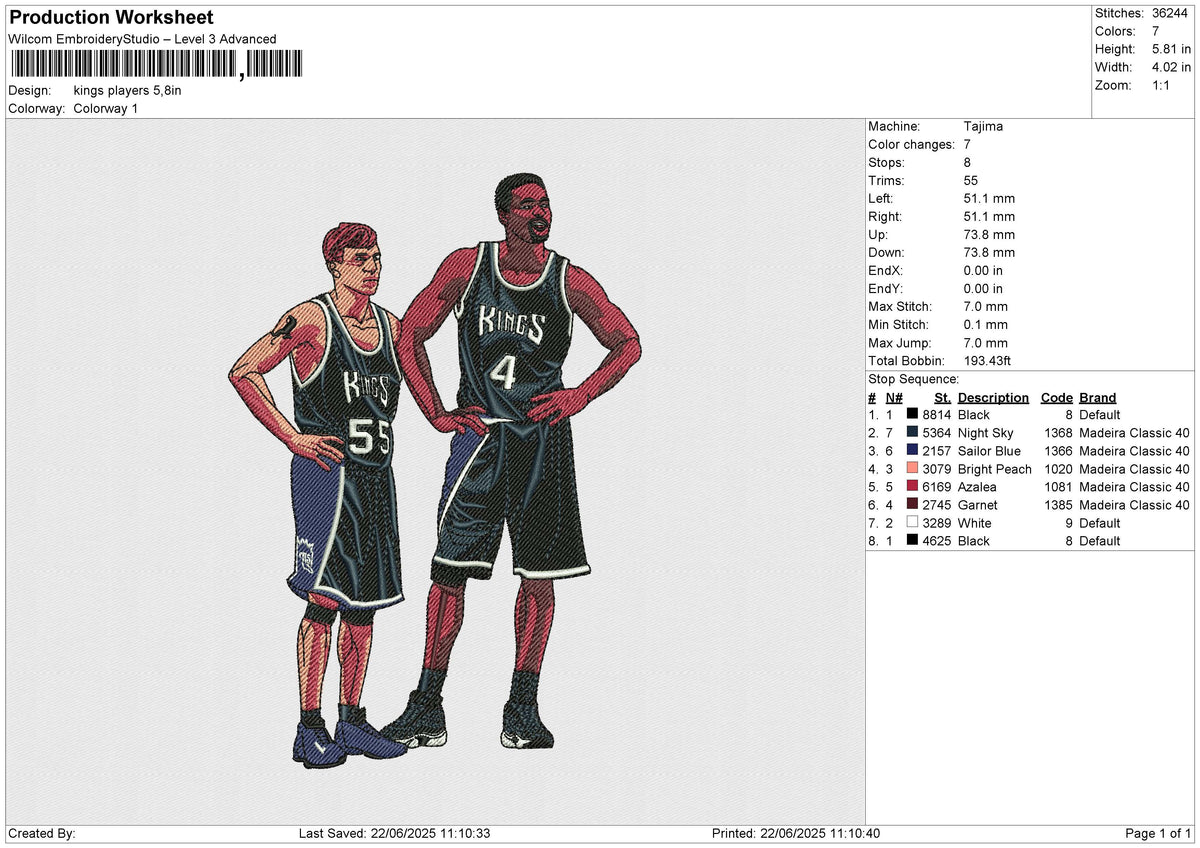 Kings Players Embroidery File 6 size