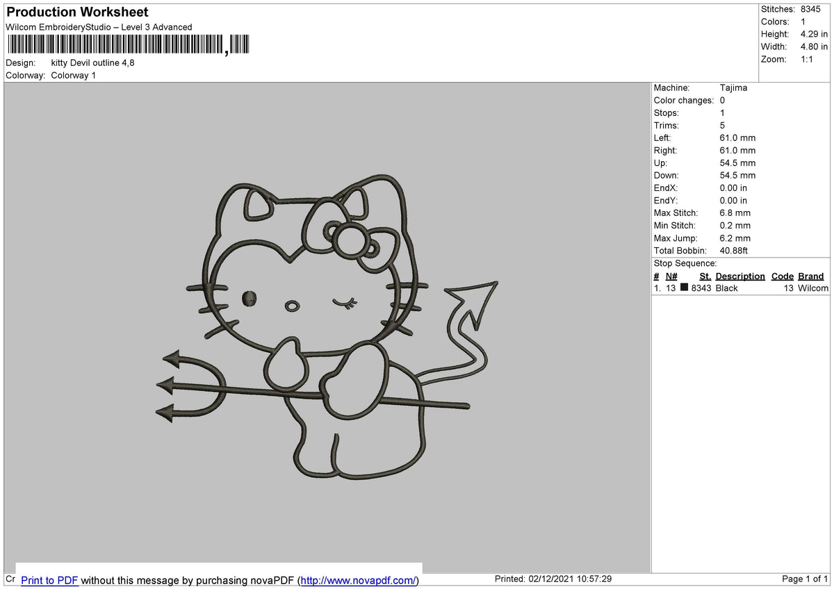 Kitty Devil Outline Embroidery
