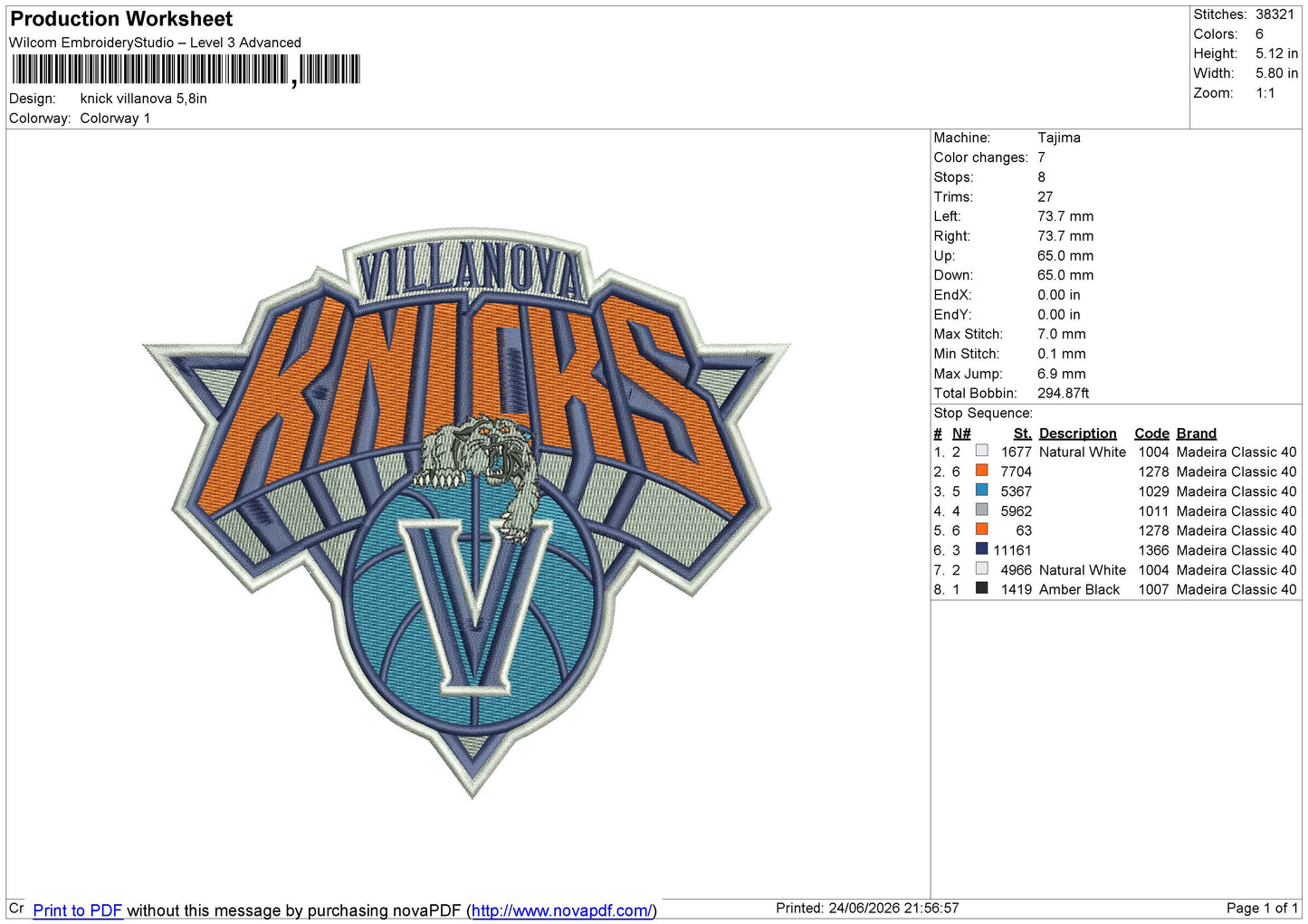 Knick Villanova Embroidery File 6 sizes