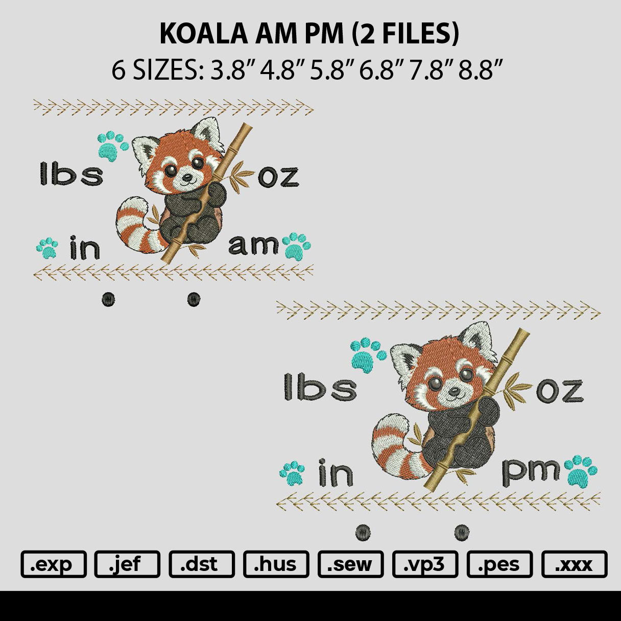 Koala Am Pm Embroidery 2 Files