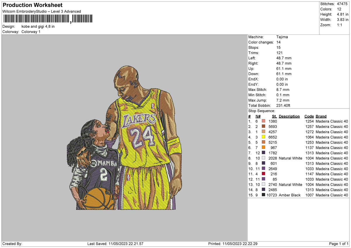 Kobe Gigi Embroidery File 6 sizes