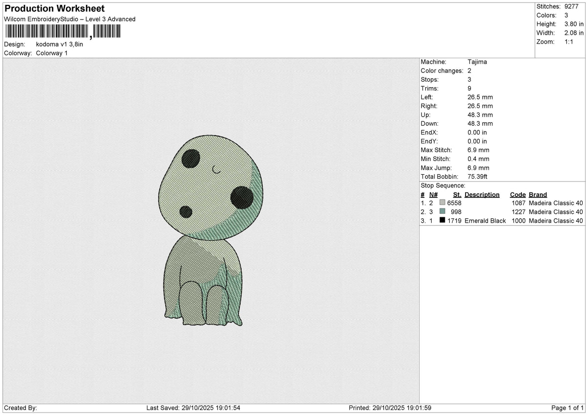 Kodoma v1 Embroidery File 6 size