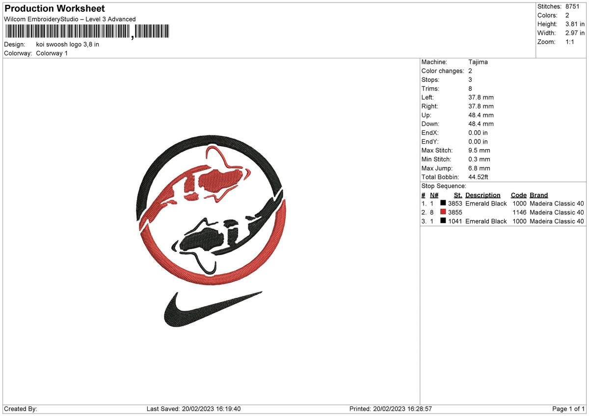 Koi Logo Embroidery File 6 sizes