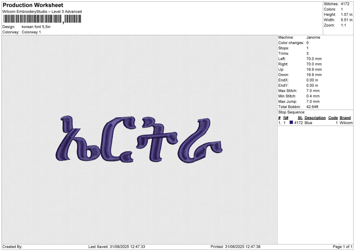Korean Font Embroidery File 6 sizes