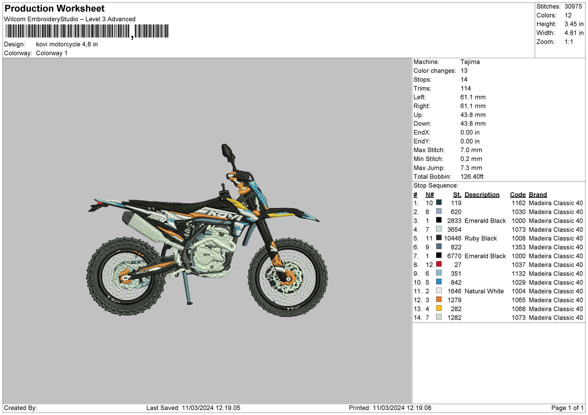 Motorcycle 1103 Embroidery File 6 sizes