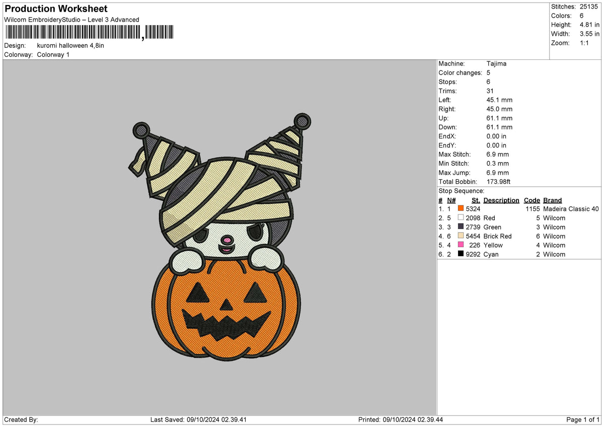 Kuro Halloween Embroidery File 6 sizes