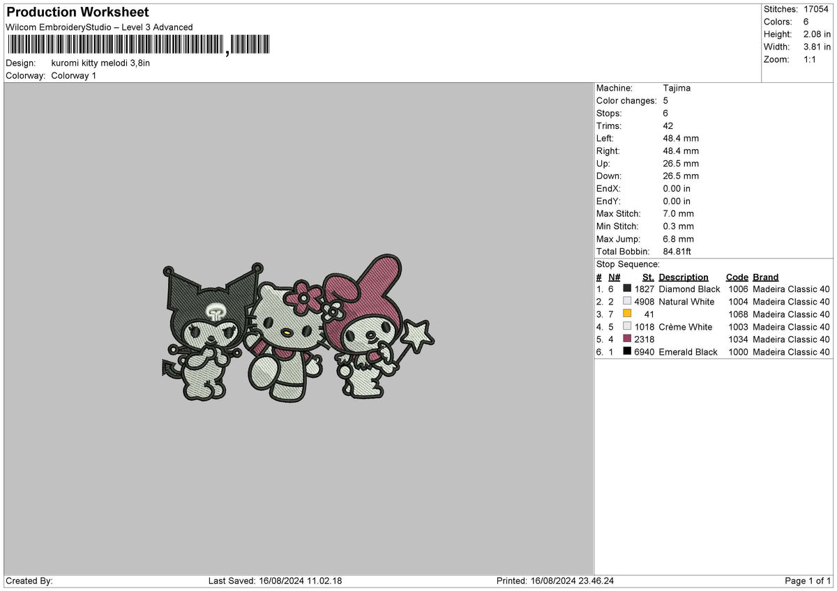 Kuro Friends 02 Embroidery File 6 sizes