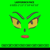 Ladygrinch Face Embroidery File 6 sizes