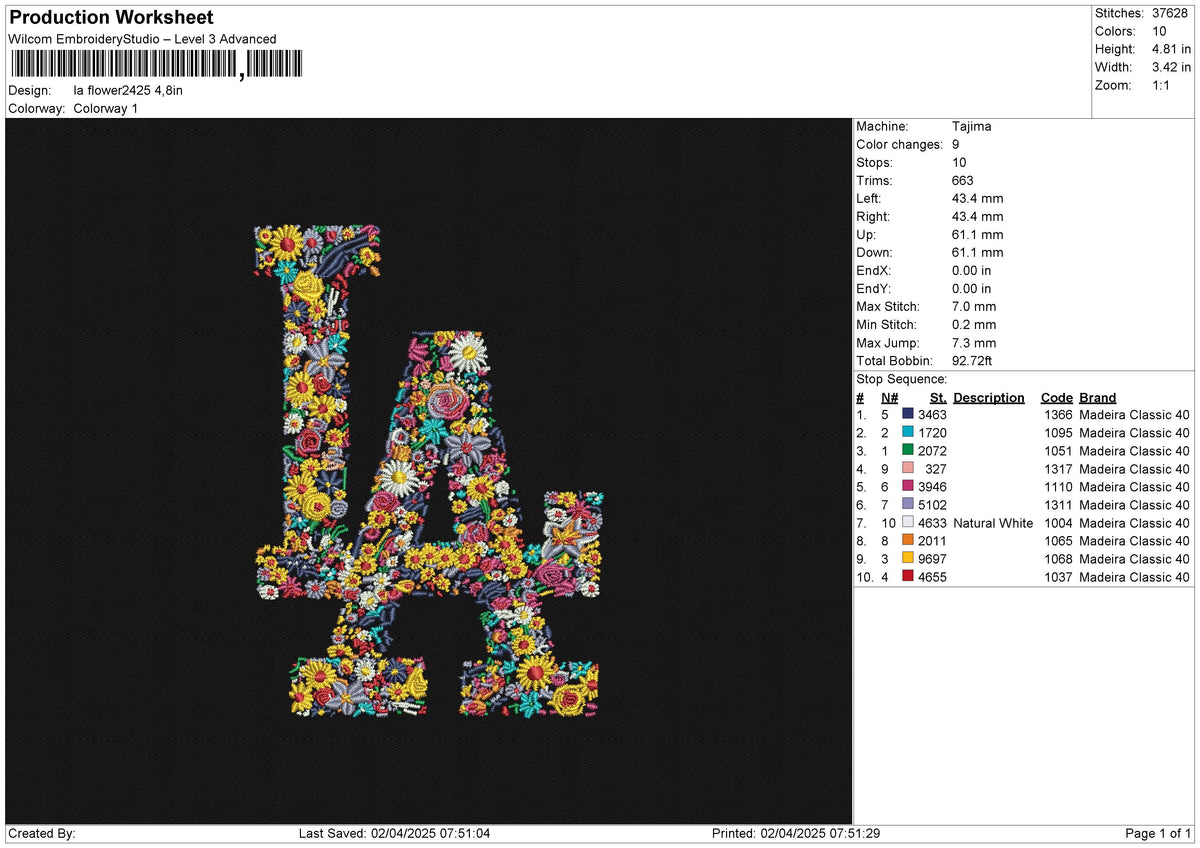 LA Flower2425 Embroidery File 6 size