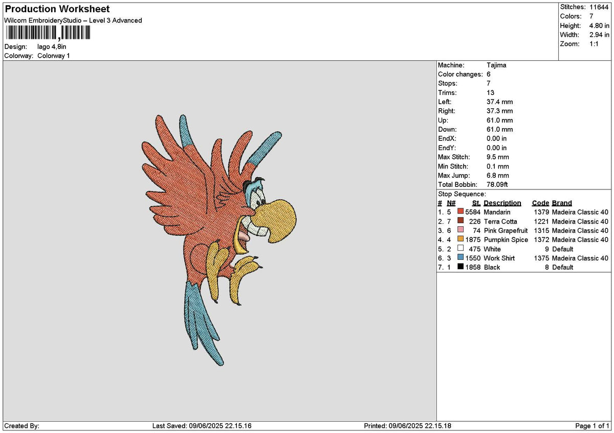 Lago Bird Embroidery File 6 sizes