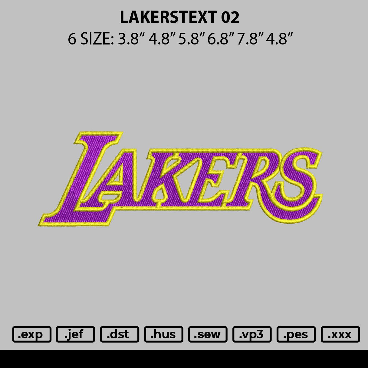 Lakerstext 02 Embroidery File 6 sizes