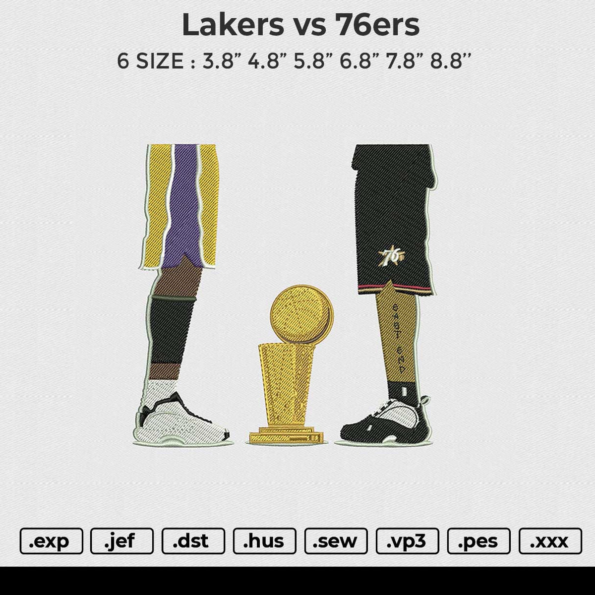 Lakers vs 76ers Embroidery File 6 size