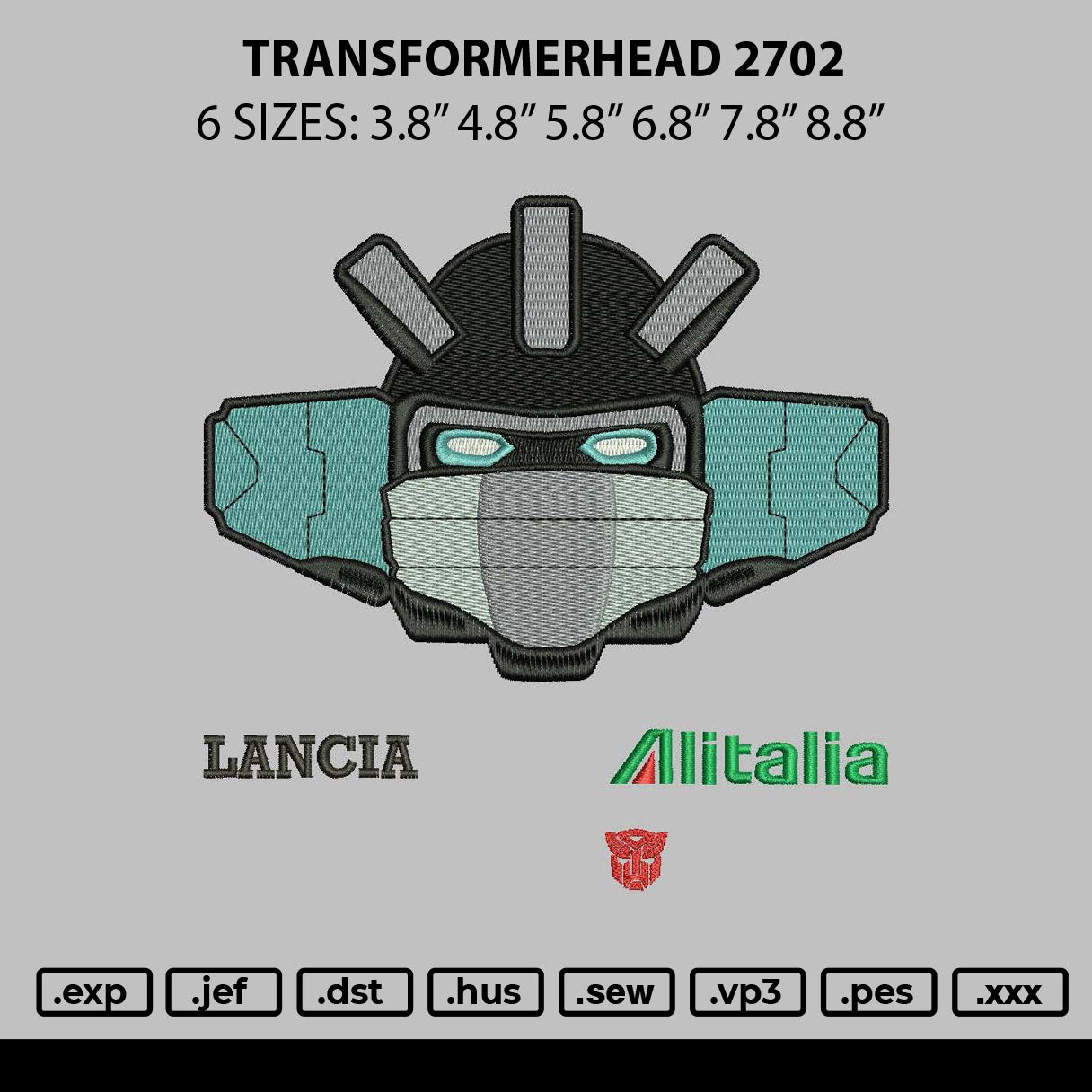 Transformerhead 2702 Embroidery File 6 sizes