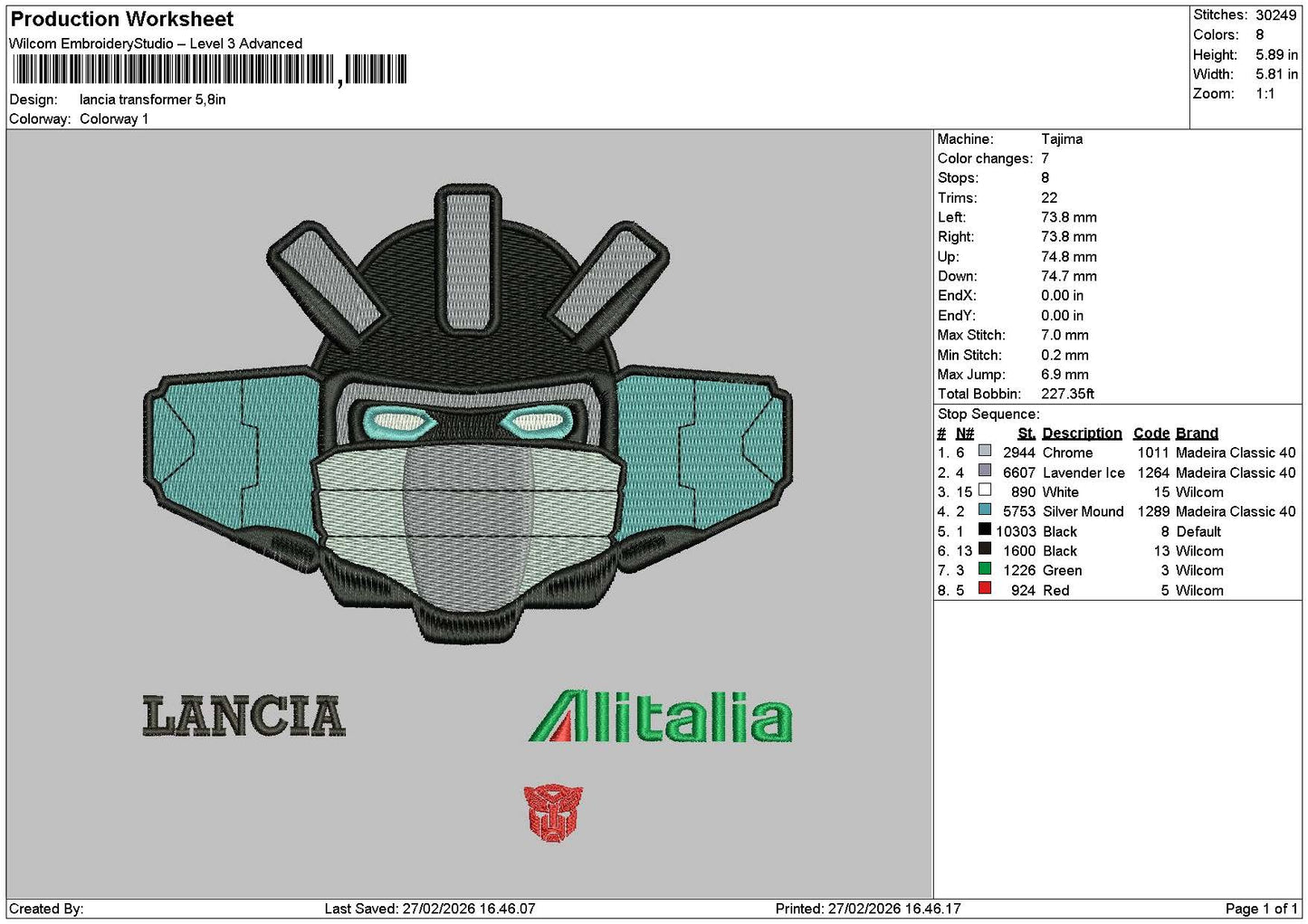 Transformerhead 2702 Embroidery File 6 sizes