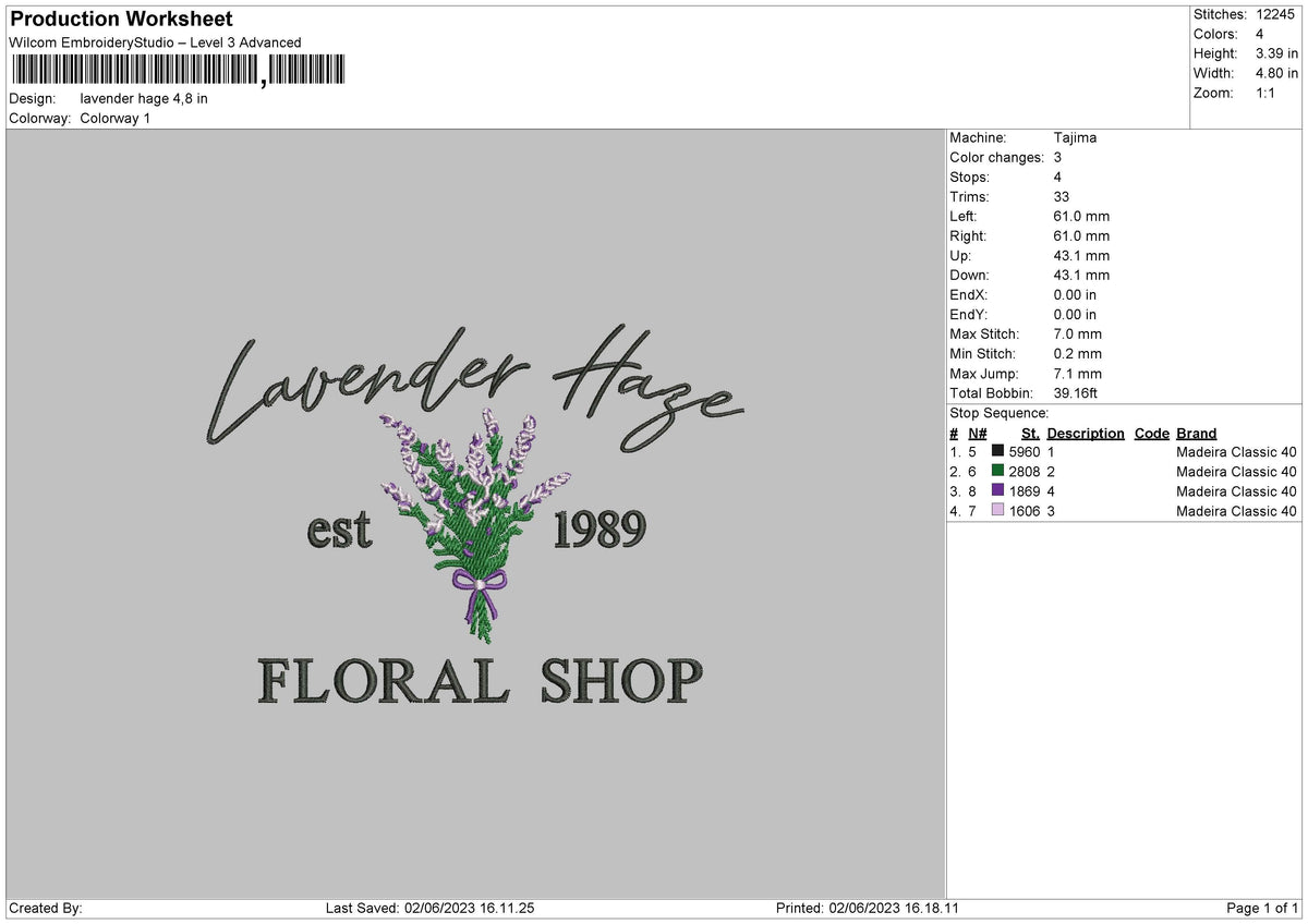Lavender Hage Embroidery File 6 sizes