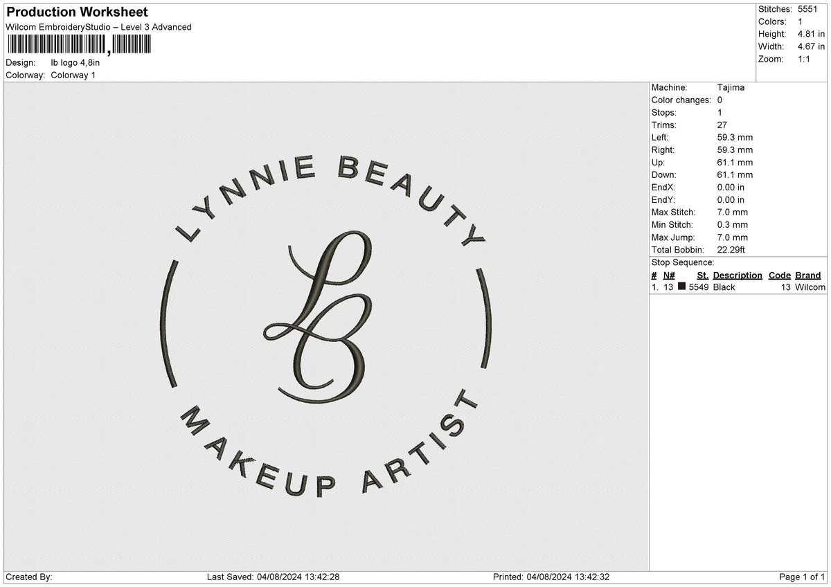 LB logo Embroidery File 6 size