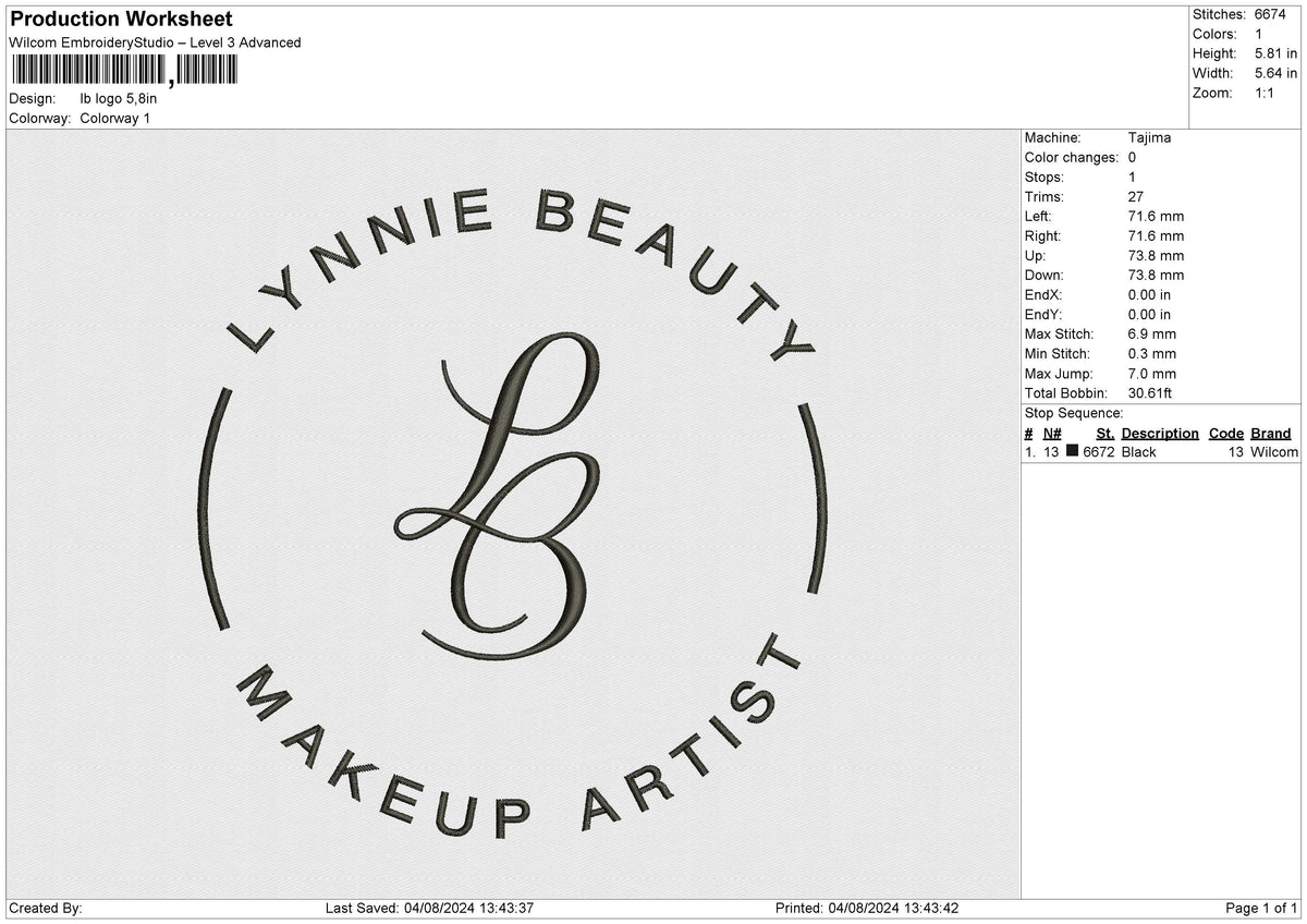 LB logo Embroidery File 6 size