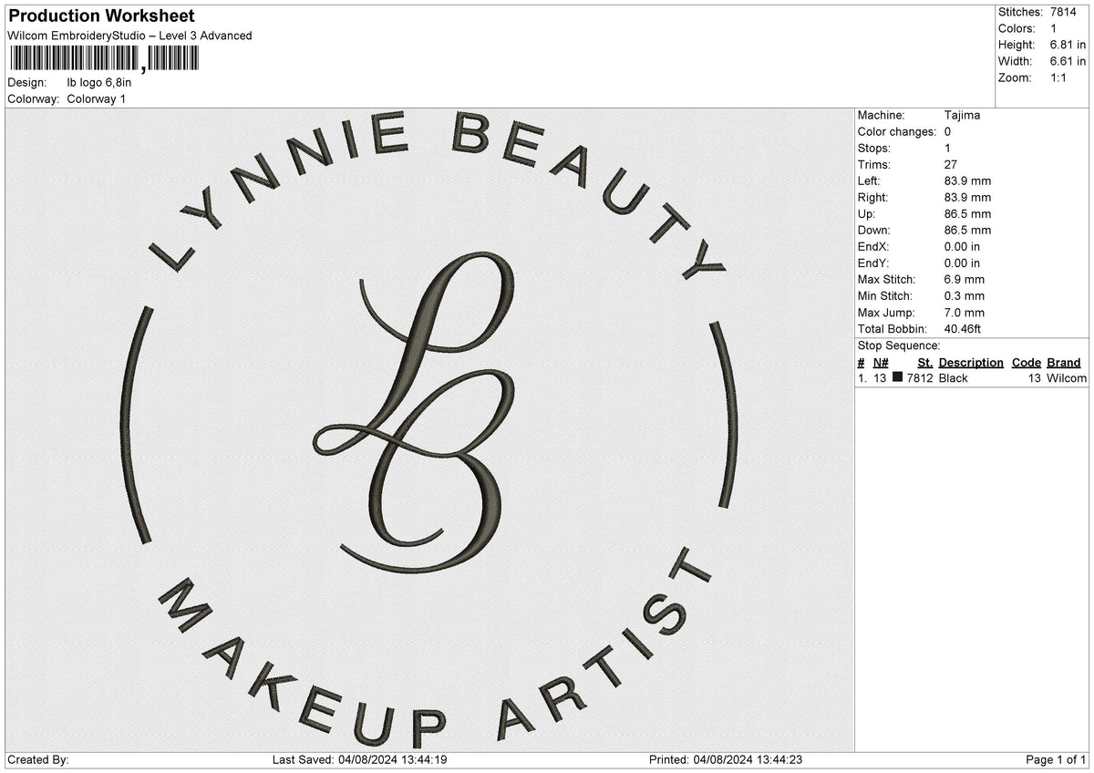 LB logo Embroidery File 6 size