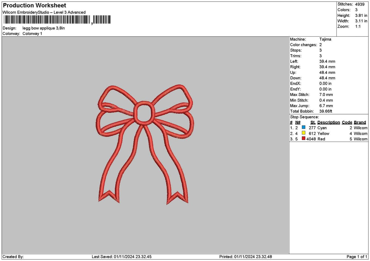 Bow 0124 App Embroidery File 6 sizes