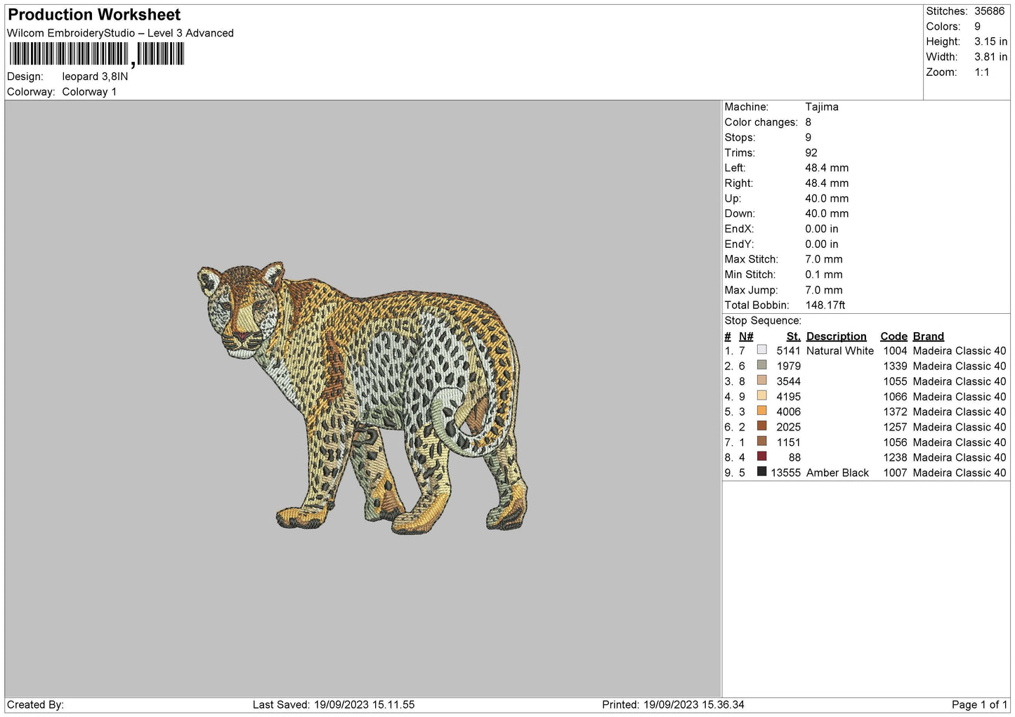 Leopard Embroidery File 6 sizes