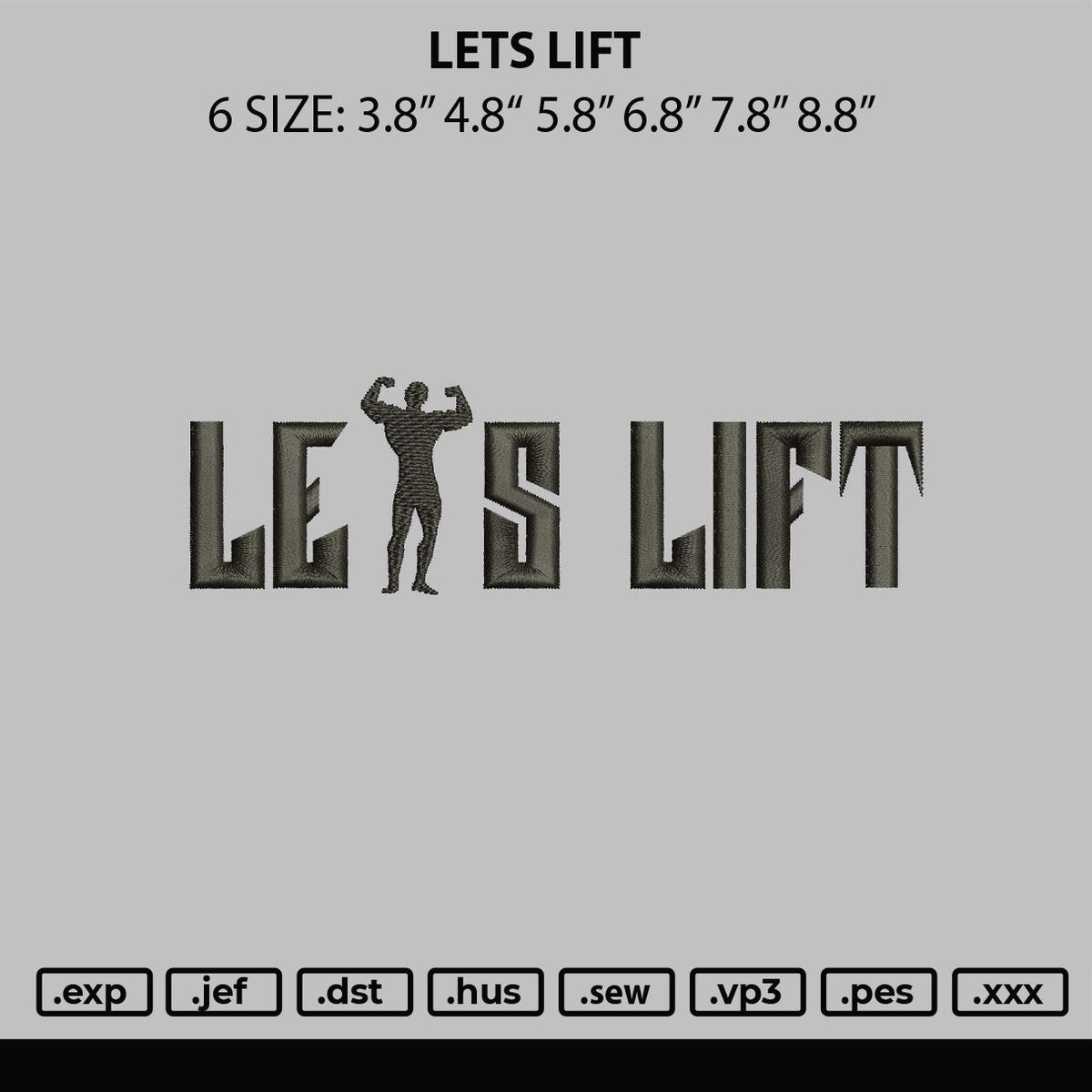Lets Lift Embroidery File 6 sizes