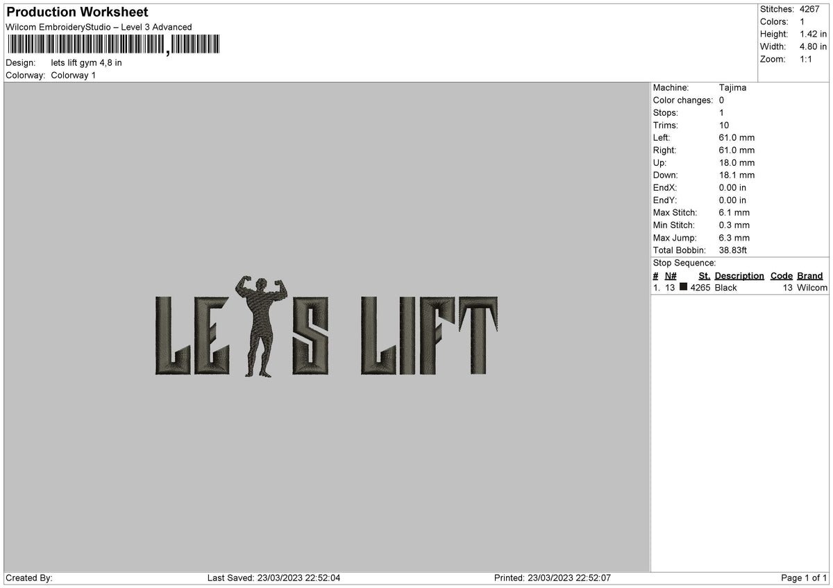 Lets Lift Embroidery File 6 sizes