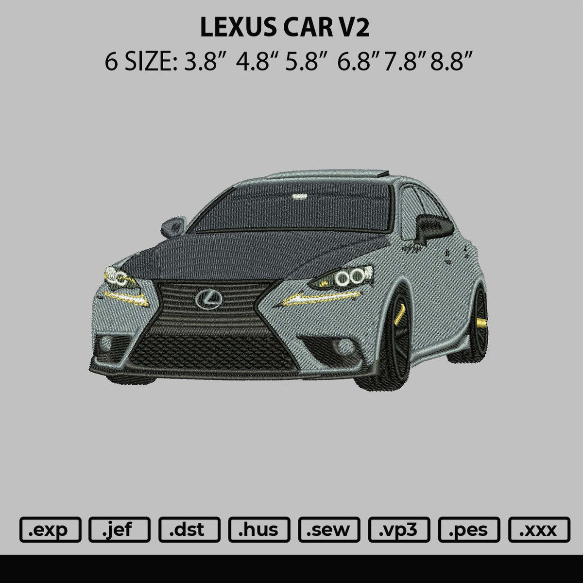 Lexus Car V2 Embroidery File 6 sizes