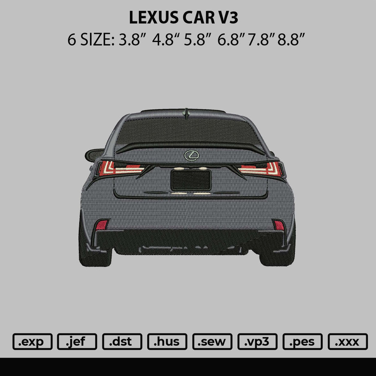 Lexus Car V3 Embroidery File 6 sizes
