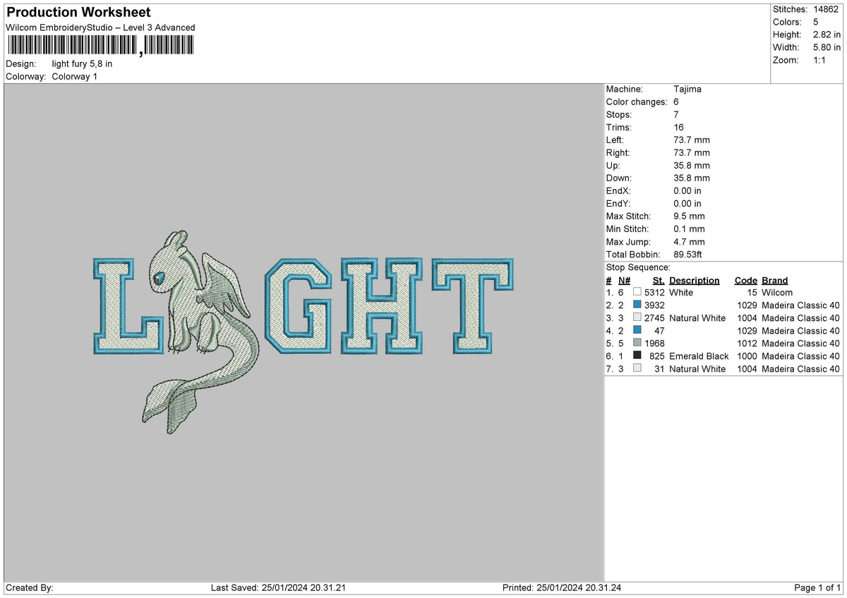 Lightdragon Embroidery File 6 sizes