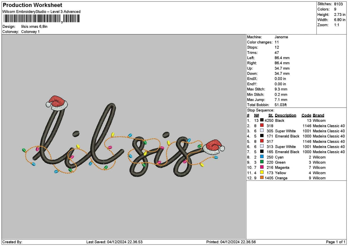 Lilsis Xmas Embroidery File 6 sizes