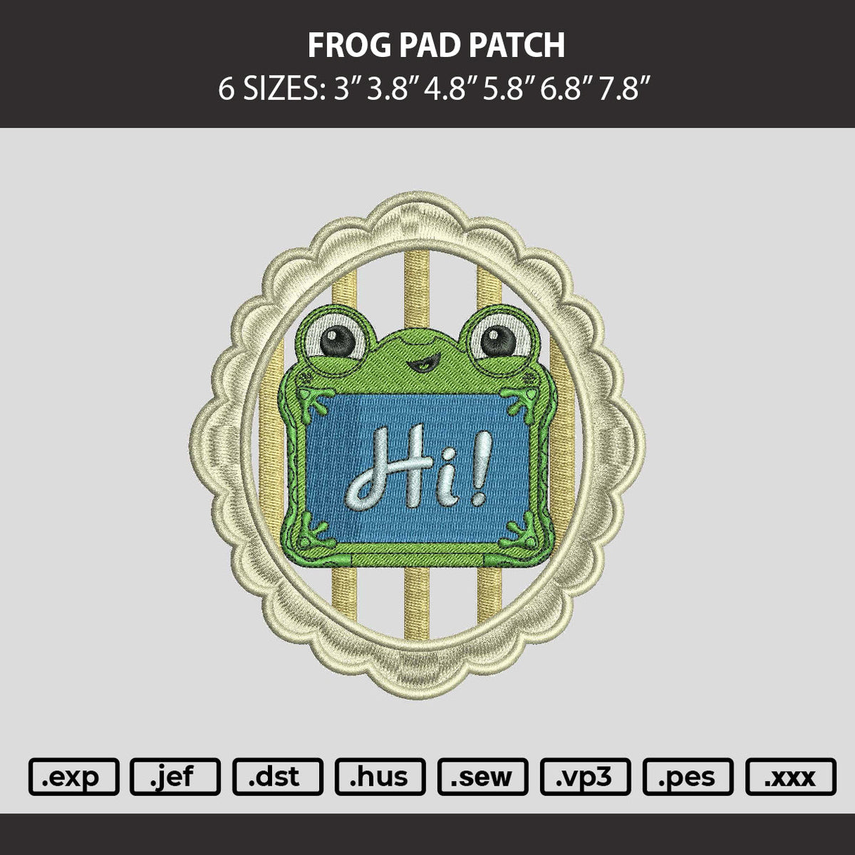 Frog Pad Patch Embroidery Machine Design File 6 sizes
