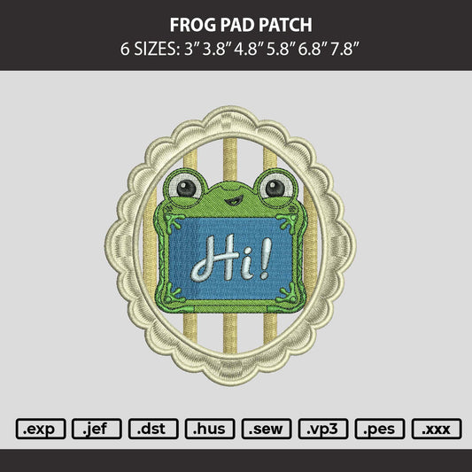 Frog Pad Patch Embroidery Machine Design File 6 sizes