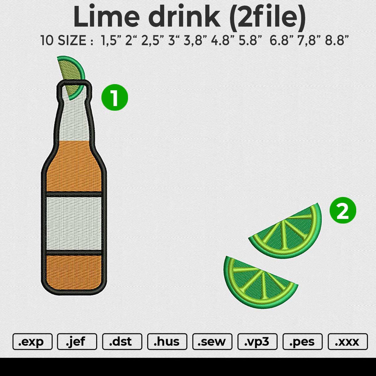 Lime Drink Embroidery File 6 size