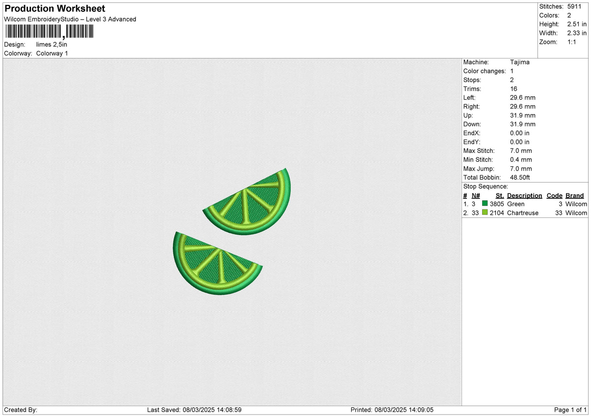Limes Embroidery File 6 size