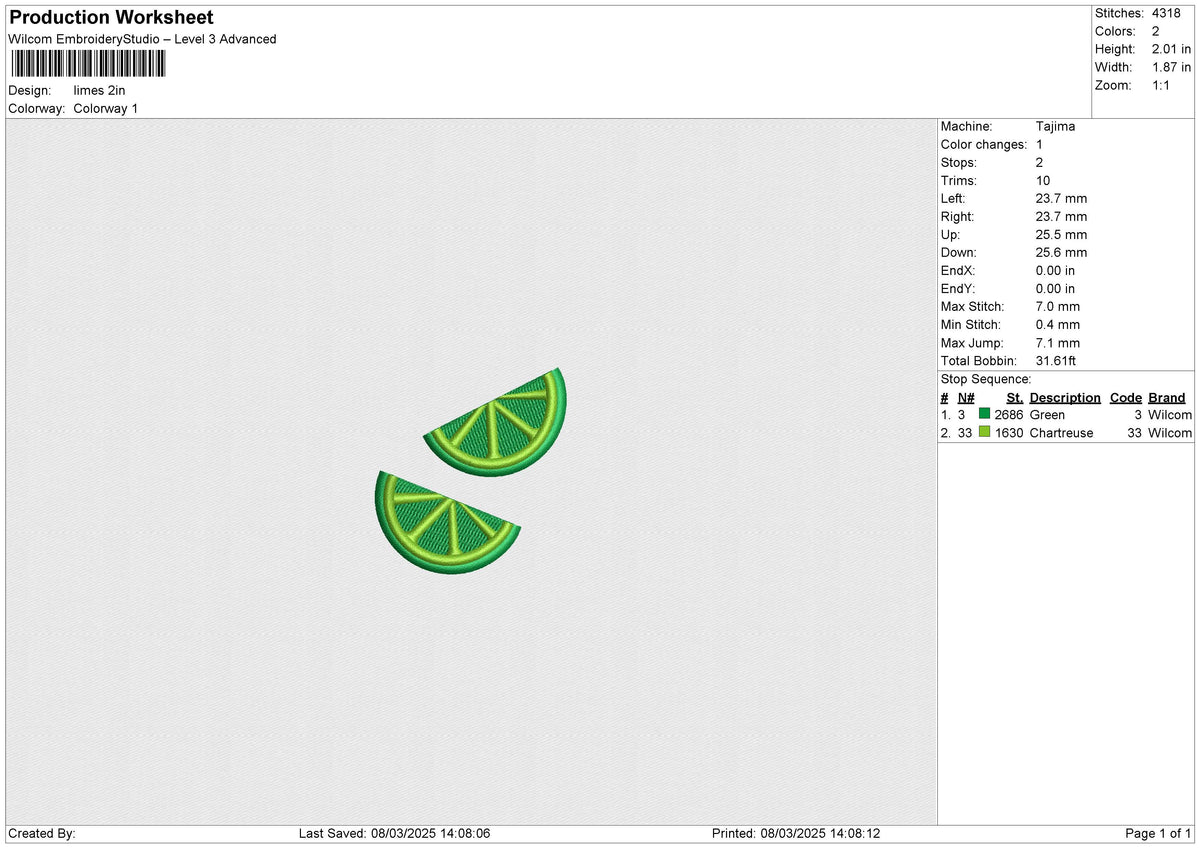 Limes Embroidery File 6 size