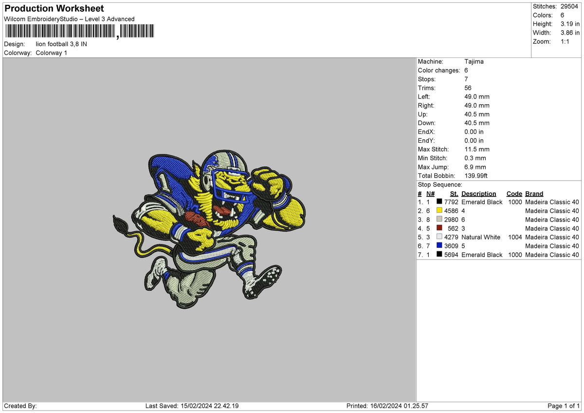 Lion Baseball Embroidery File 6 sizes