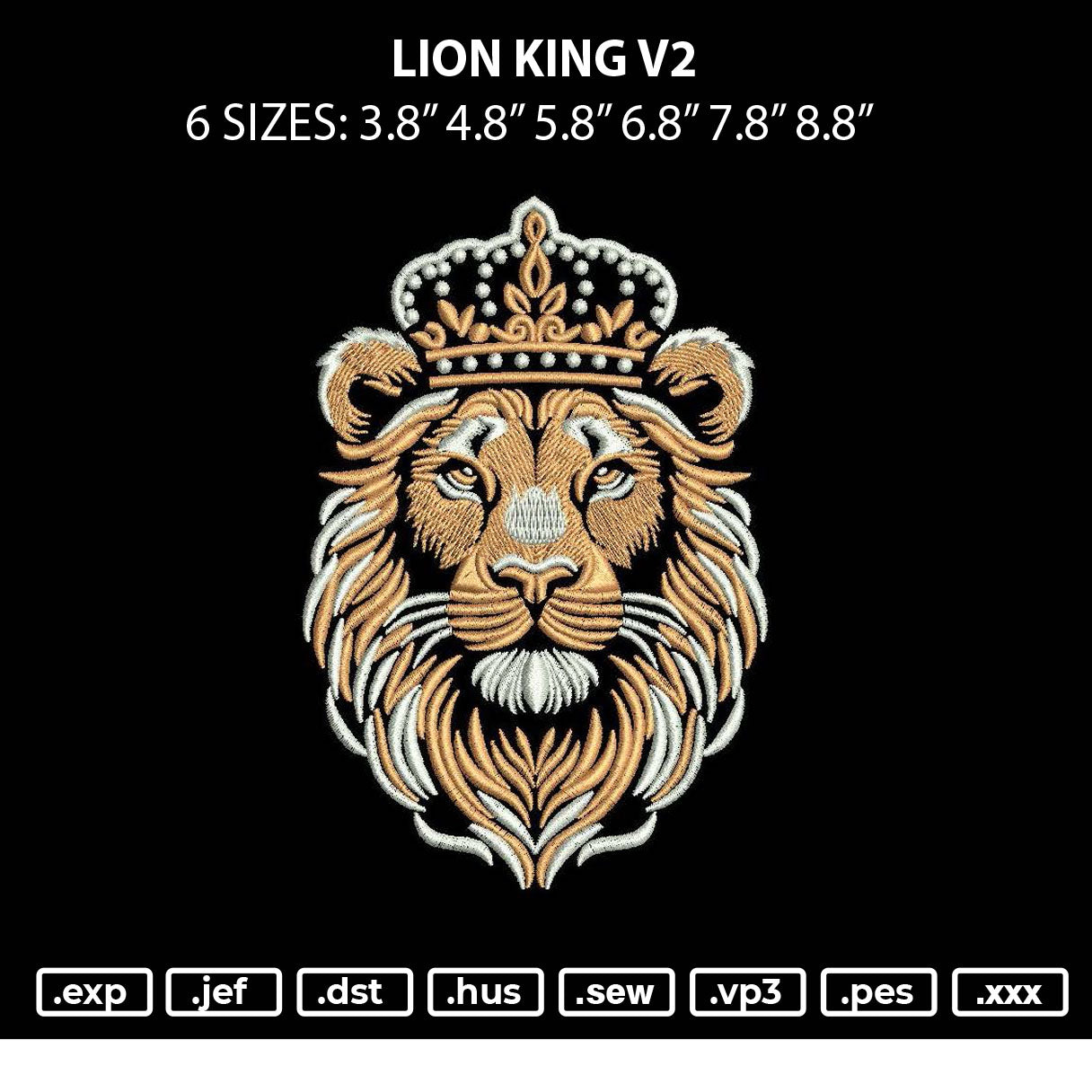 Lion King V2 Embroidery File 6 sizes