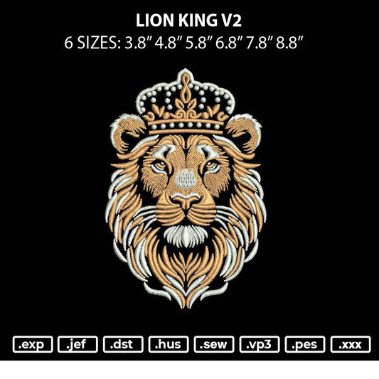 Lion King V2 Embroidery File 6 sizes