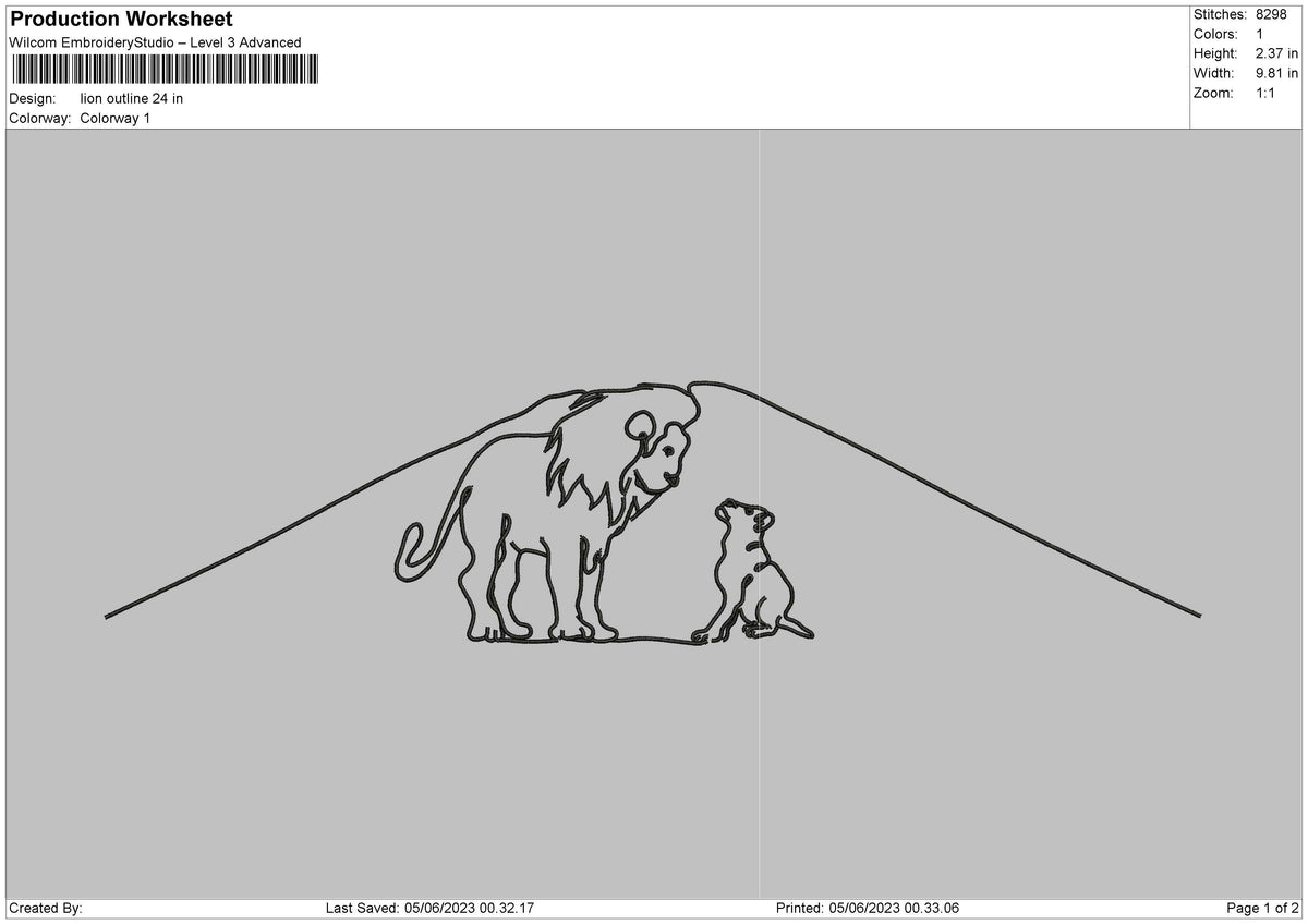 Lion Outline Embroidery File 6 sizes