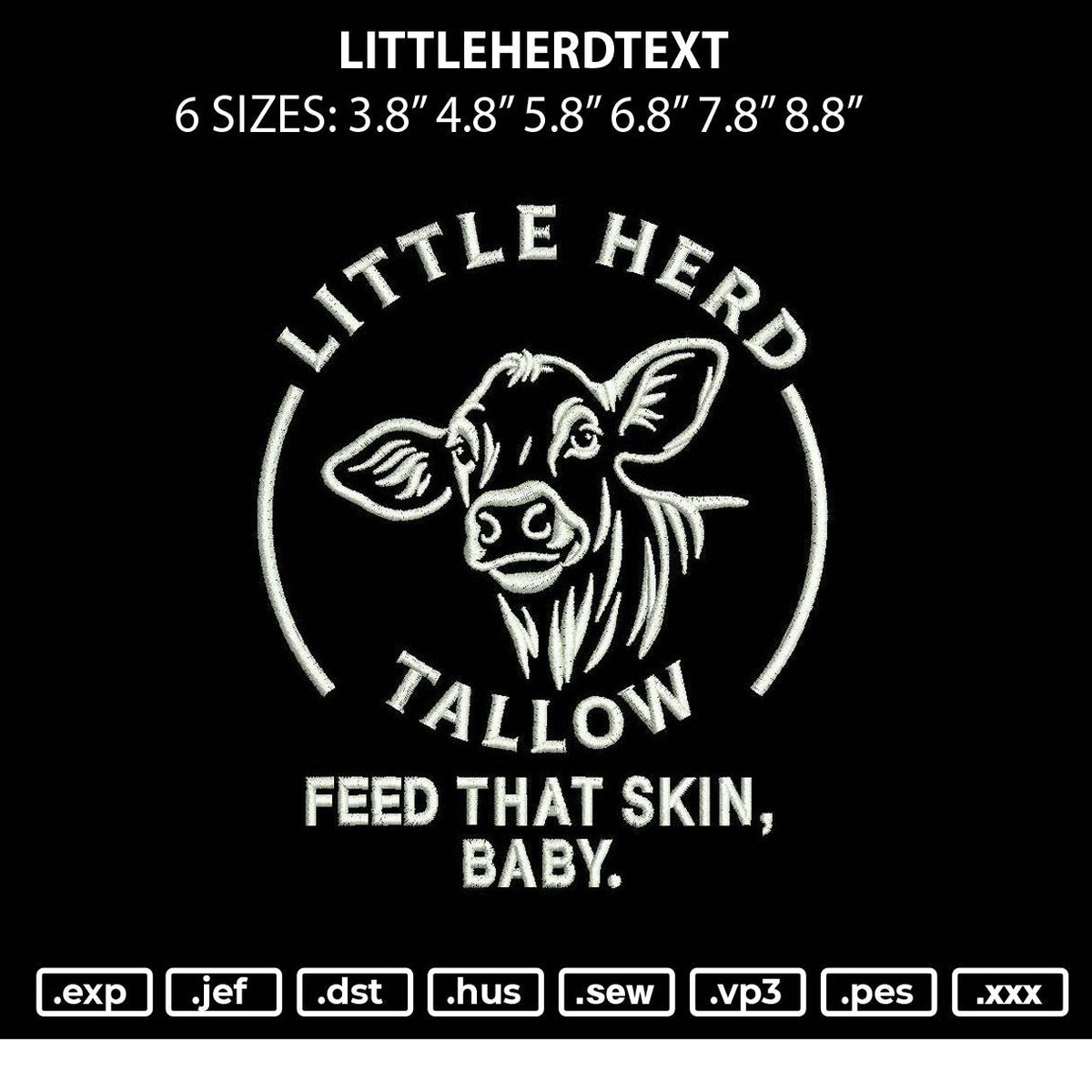 Littleherdtext Embroidery File 6 sizes