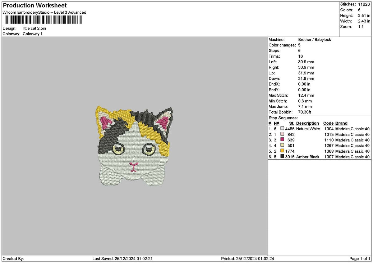 Little Cat 2512 Embroidery File 6 sizes